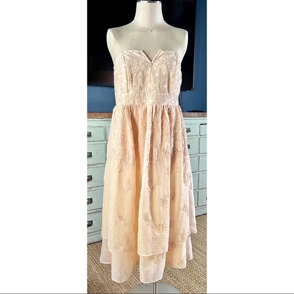Anthropologie Forever That Girl Sequined Strapless Tiered Midi Dress NWT L